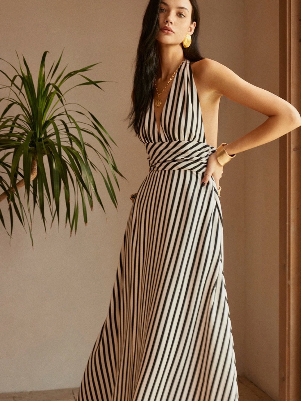 Commense Black and White Halter Stripe Maxi Dress - Women - Picture 3 of 7